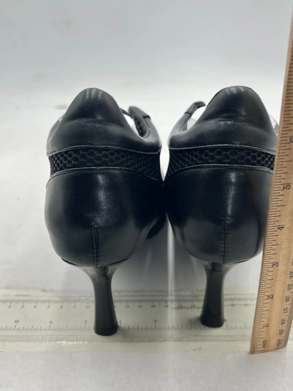 Black Hybrid Heels for Women Sporty Mesh Patchwork Round Toe Sneaker
